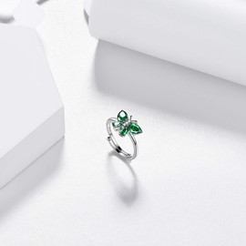Green Butterfly Rings Women 925 Sterling Silver Animal Butterflies May Birthstone Emerald Band Adjustable Ring Crystal Wedding Birthday Jewelry DR0122G