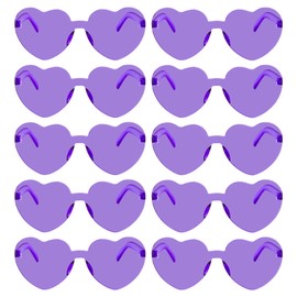 Fengek 10 Pcs Heart Shape Sunglasses Frameless Transparent Glasses Party Favors for Women, Purple