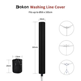 Dokon Rotary Washing Line Covers Waterproof, Rotary Airer Cover Heavy Duty 420D Oxford Anti-UV Outdoor Rotary Clothes Line Cover with Zip, Rotary Dryer Cover with Clothes Peg Bag - 165xØ16cm