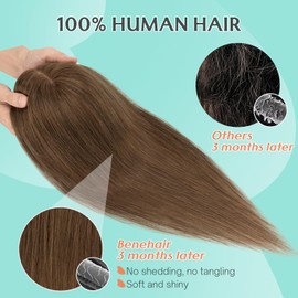 Benehair Hair Toppers for Women Real Human Hair 9 * 12CM Silk Base Hair Pieces No Bangs 150% Density Hair Topper for Thinning Hair 100% Remy Hair Pieces for Women Medium Brown 16 Inch