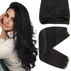 Sunny Sew in Hair Extensions Real Human Hair Black for Women Weft Hair Extensions Human Hair Jet Black Sew in Extensions Human Hair Invisible Hair Wefts Human Hair Sew in 16inch 100g