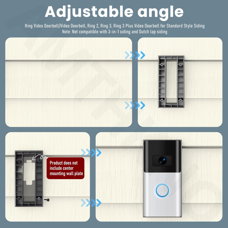 AMTHKNO Video Doorbell Vinyl Siding Mounting/Adapter Angle Adjustment Plate W/Hardware,