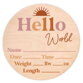 Hello World Newborn Sign - Baby Name Birth Announcement Plaque for Hospital - Photo Prop - Nursery Decor - Shower Gift