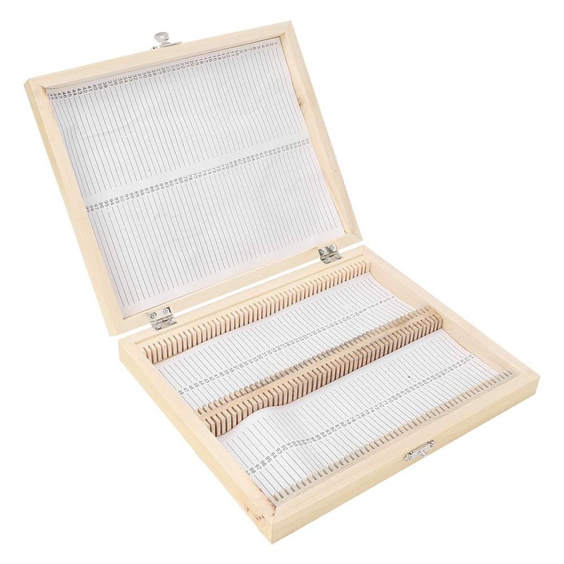 100 Pcs Professional Prepared Wooden Microscope Storage Box for Kids