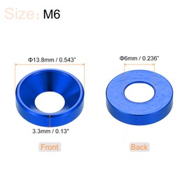 sourcing map 40pcs Countersunk Washer M6 Anodized Aluminum Alloy Finishing Washers, Screw Gaskets for Mechanical Accessories Parts, Blue
