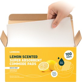 Lunderg Lemon Scented Super Absorbent Commode Pads - Medical Grade Value Pack 100 Count - for Disposable Bedside Commode Liners, Adult Chairs, Portable Buckets & Camping Toilet Bags - Light Scent