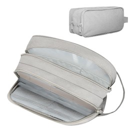 Travel Accessories Bag for Electronics - Double-Layer Travel Cable Organizer Bag, Portable Storage Bag Large Capacity for PC Charger, Cables, Adapters, Cards, Light Grey