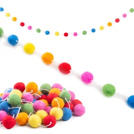 Woolygon Felt Ball Garland Handmade in Nepal - Pom Pom Colorful Rainbow Garland Felt Ball Decor, Christmas Tree Décor, Xmas Holiday Party, Birthday Banner - 7.6 Feet, 60 Balls - Dark Rainbow
