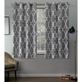Exclusive Home Curtains Ironwork Sateen Woven Blackout Grommet Top Curtain Panel Pair, 52x63, Silver