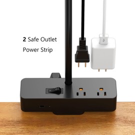 LED Desk Lamp for Home Office, Eye-Caring Clip-On Desk Light with Flexible Gooseneck, 2AC&1USB-C Charging Port, 3 Brightness & 3 Color Modes, Eye-Caring Table Lamp for Study, Reading and Dorm (Black)