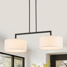 ELYCCUPA 39” Modern Chandelier Off-White Fabric Shade 2-Lights Adjustable Industrial Pendant Light Large Farmhouse Contemporary Pendant Lighting Fixtures for Dining Living Room Kitchen, UL Listed