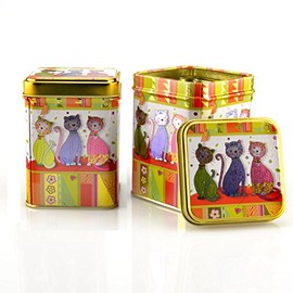Tea caddy set 2 x 100 g cat tea canisters "Evi" storage container cat motif coffee tin tea
