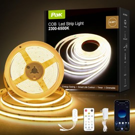 COB LED Strip Lights 32.8ft, Dimmable White CCT Tunable 2300K-6500K, DC 24V High Lumen Cuttable LED Tape Light, 6080 LED 48W CRI 90, APP Remote Control, Music Mode, For Home DIY, Living Room, Bedroom