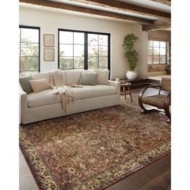Loloi Magnolia Home by Joanna Gaines Banks Collection BAN-04 Brick/Ivory 2'-0" x 5'-0" .13" Pile Height, Machine Washable, Accent Rug