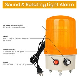 Industrial LED Rotating Warning Light, AC110V Beacon Strobe for Public Emergency Alarms, Siren Light with Volume Adjustment and Switch for Construction, Traffic, Factory, Safety Sign, Boat