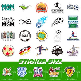 BELLSCHE Soccer Stickers 100PCS Sports Water Bottle Stickers for Boys/Girls, Vinyl Waterproof Stickers for Laptop Notebook Skateboard Guitar Phone Luggage, Soccer Party Favors
