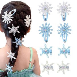 Penta Angel Snowflake Hair Clips 8Pcs Sparkly Christmas Hair Barrette Hairpins Accessories for Women Girls Xmas Holiday Hair Decoration (Blue, White)