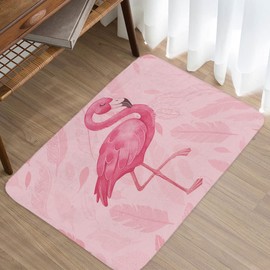 Pink Bathroom Rugs Cute Flamingo Modern Art Boho Bath Mat Soft Flannel Bath Rugs for Bathroom 17 x 29 Inches