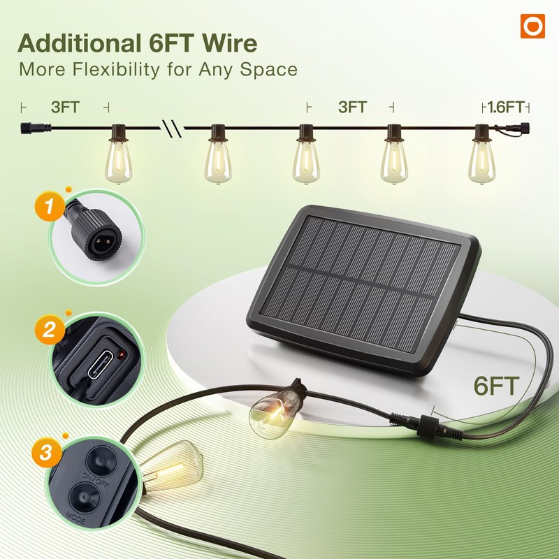 addlon 54(48+6) FT Solar String Lights Waterproof,Patio Lights Solar Powered