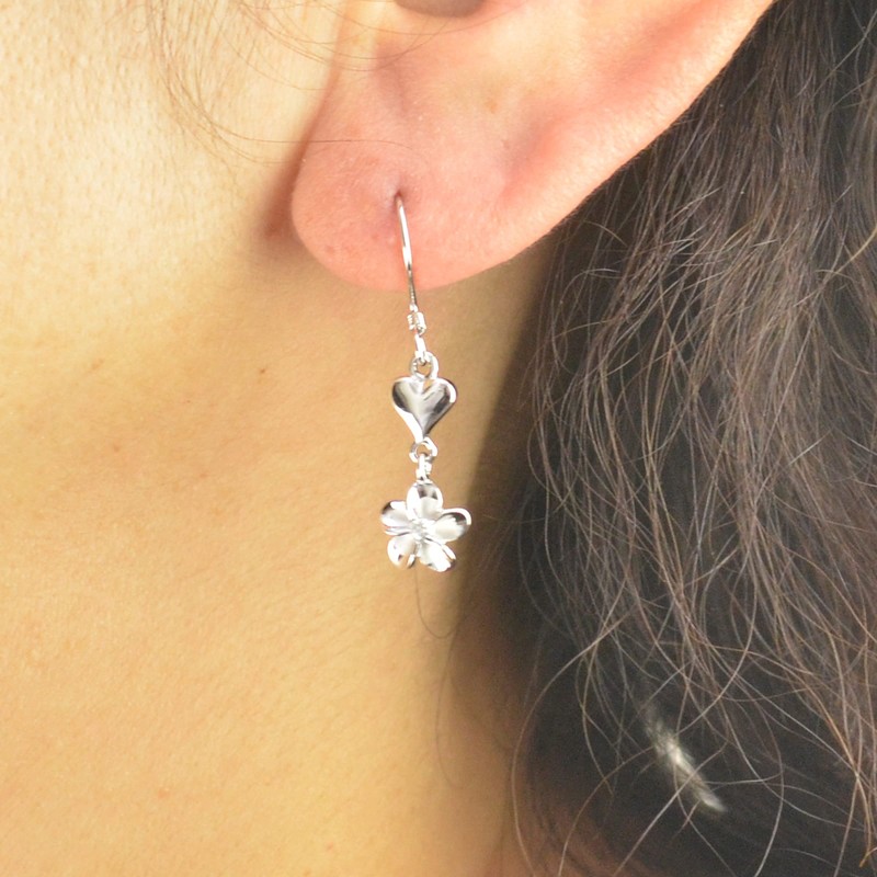 BreezyIsland Hawaiian Jewelry Hook Earrings Heart 925 Silver, Silver