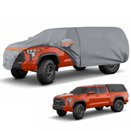 Waterproof Truck Cover with Camper Shell Topper, Replace for Ford F-Series,Chevy Silverado,Dodge Ram,CrewCab 6.4/6.5/6.6 ft, Heavy Duty Truck Cover with Door Zipper for Snow Rain Dust Protection