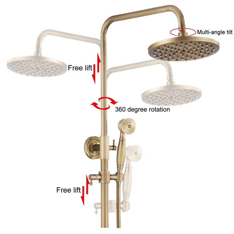 GGStudy Antique Brass Rain Shower System Set 2 Knobs Mixing