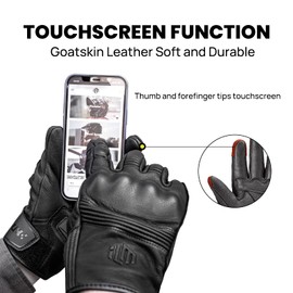 ILM Goatskin Leather Motorcycle Motorbike Powersports Racing Gloves Touchscreen for Men and Women Model DN01(XL, Black Unperforated)