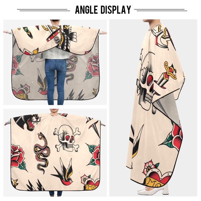 Kigai Old School Tattoo Barber Cape for Men Waterproof Hair