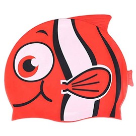 VGEBY1 Gorro de natación para niños, de Silicona, con diseño de Peces, elástico, para Deportes acuáticos, Rojo