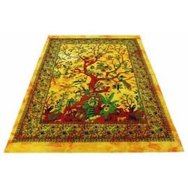 AVA Collections Yellow Wall Hanging Tapestry Tree of Life Wall Hanging Decorative Cotton Boho Hippie Bedspread Throw Cotton Picnic Mat Home Decor (Yellow- Tree of Life, 85x54 inches (215 x 140 cm))