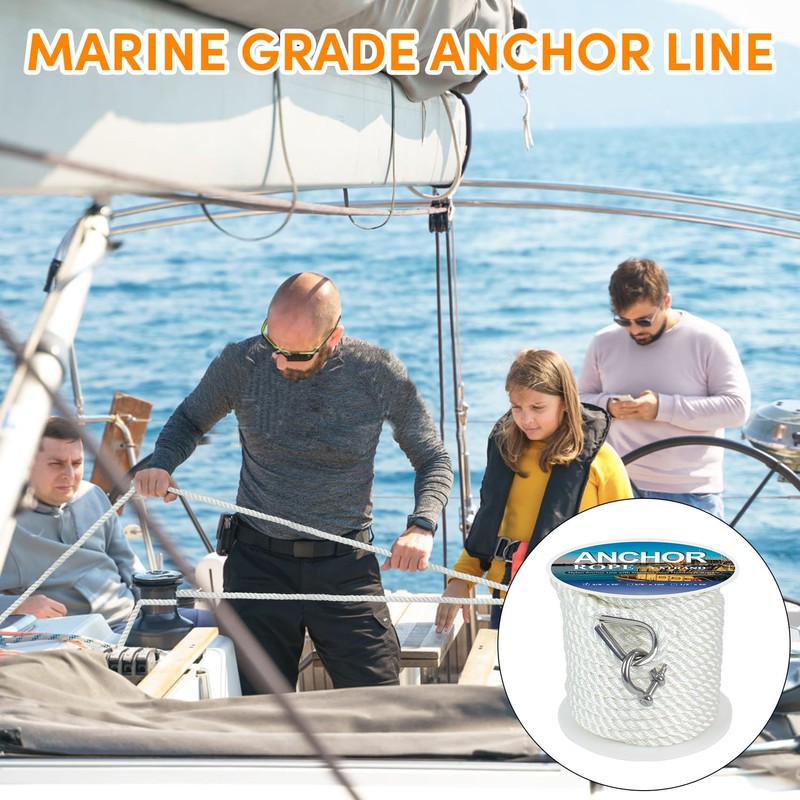 Anchor Rope 50 ft X 3/8 inch, 3-Strand Twisted Nylon
