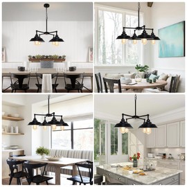 PUZHI HOME Kitchen Island Light Black Pendant Lighting Fixture 4 Lights, Modern Farmhouse Chandelier Industrial Metal Ceiling Hanging Lamp for Dining Room Hallway Pool Table