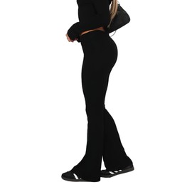 Fawjsais Flare Leggings for Women Skinny Fold Over Leggings Bootcut Yoga Pants Low Rise Sweatpants Black XL