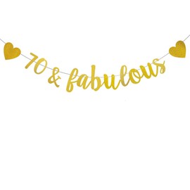 WEIANDBO Gold “70 & fabulous ”Glitter Banner, Pre-Assembly,70th Birthday/Wedding Anniversary Party Decoration Bunting Sign Background/70 & fabulous