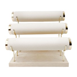 Aqerimit Bracelet Display Holder Small Size Jewelry Storage Stand 3 Tier Bangle Organizer Wooden Velvet Watch Tower