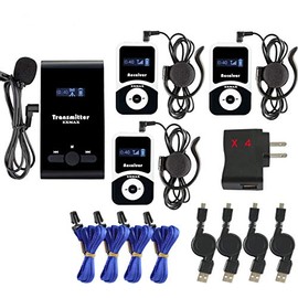 EXMAX ATG-100T 195-230MHz Wireless Tour Guide System Church Translator Headsets Voice Transmission Lavalier Microphone Simultaneous Church Translation Interpreter Equipment(1 Transmitter 3 Receivers)