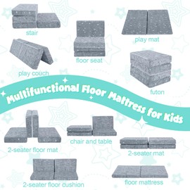 MeMoreCool Foldable Floor Mattress for Kids, Glow Toddler Nap Mat for Sleeping and Daycare, Portable Trifold Futon Mattress Floor Bed, Dinosaur