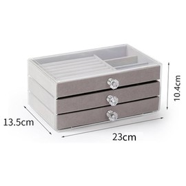 Acrylic Jewelry Organizer, Acrylic Jewelry Box with 3 Drawers Clear Acrylic Velvet Earring Necklace Ring Jewelry Display Holder Organizer Stackable Large Jewelry Case for Women, Grey