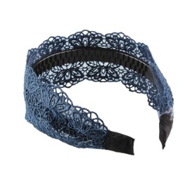 YAZILIND Hipster Chic Lace Floral Embroidery Wide Broadside Alice Band Headband Hairband for Women Blue