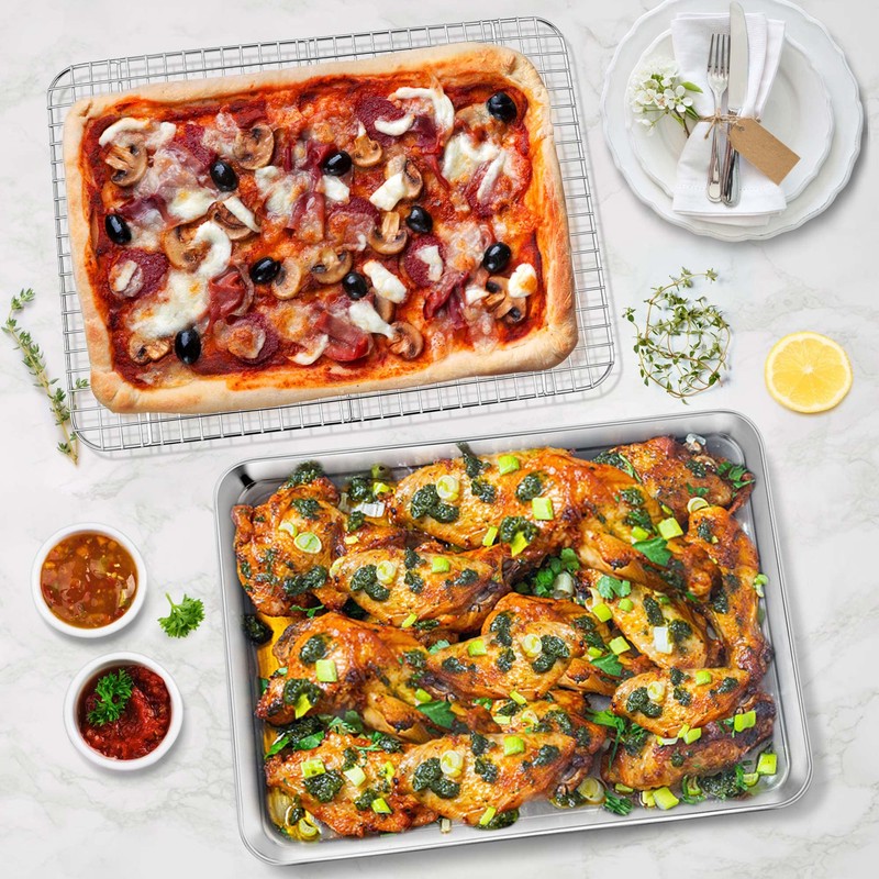 16 Inch Baking Sheet and Rack Set, P&P CHEF Stainless
