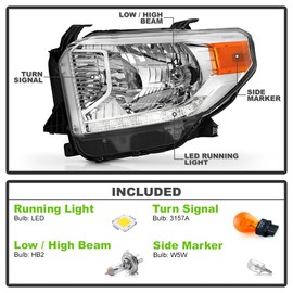 KEEKPO - For 2014 2015 2016 2017 Toyota Tundra w/LED DRL Chrome Housing Headlights Headlamps Set Replacement Left+Right