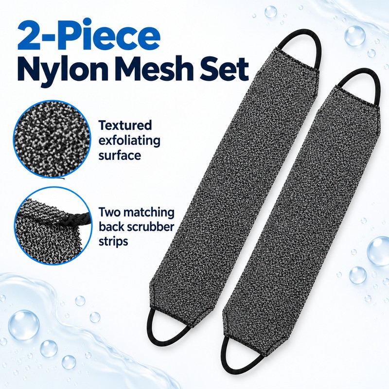 Nylon Back Scrubber for Shower – 2-Piece Long Exfoliating Bath
