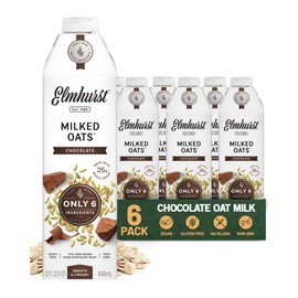 Elmhurst 1925 Chocolate Oat Milk - 32 Ounce (Pack of 6) Dairy-Free, Vegan, Kosher, Gluten-Free, Less Sugar, Shelf Stable Plant Based Milk Made with Whole Grain Oats & Cocoa for Smoothies & Baking