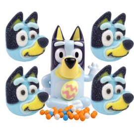 Bluey Themed Easter Basket Stuffers, Candy Dispenser, and Jumbo Marshmallows, 5 Items Total