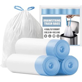 Small Trash Bags 4 Gallon - Drawstring 4 Gallon Trash Bag, -Free 4 Gal Small Garbage Bags, Separated Unscented White Small Trash Bags Bathroom Trash Bags, 57 Count