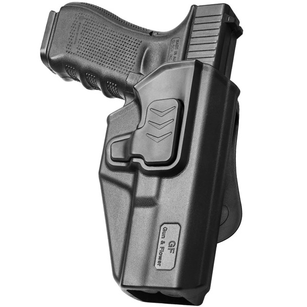 Compatible with Glock 17 Holster, Polymer OWB Holster Fits G17/19/23/31/32(Gen1-5), G22 (Gen1-4), G19x/45. Open Carry Holster for Outside Waistband, Index Finger Release/360 Adjustable. Right Hand