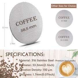 Puck Screen 58.5mm Reusable Puck Screen for Espresso Portafilter, 1.7mm Thickness 150μm 316 Stainless Steel Screen Filter Basket Compatible with Espresso Machine