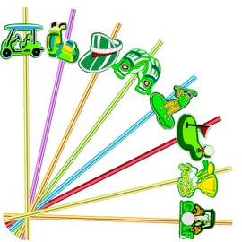 MEAXUR 24pcs Golf Themed Straight Reusable Straws for Golf Party Favor Gift Bags,Daily Drinking Straws,Birthday Party,Class Reunions,Sports Golf Party Supplies,With 2 Cleaning Brushes.(6color)