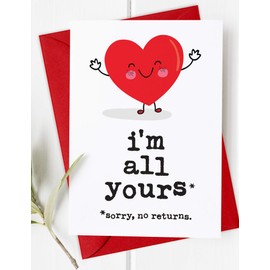 I’m All Yours, Sorry No Returns Funny Anniversary Card for Boyfriend, Valentine's Day Card for Him or Her, Anniversary Card Husband, Wife, Partner