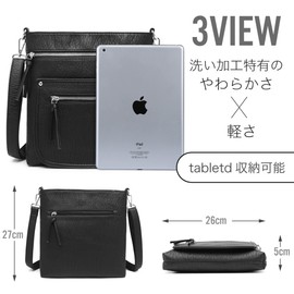 GUSCIO 120132 Women's Shoulder Bag, Soft Material, Leather Touch, Simple, Adult, Multiple Storage Pockets, Removable, Lightweight, 120132, Black